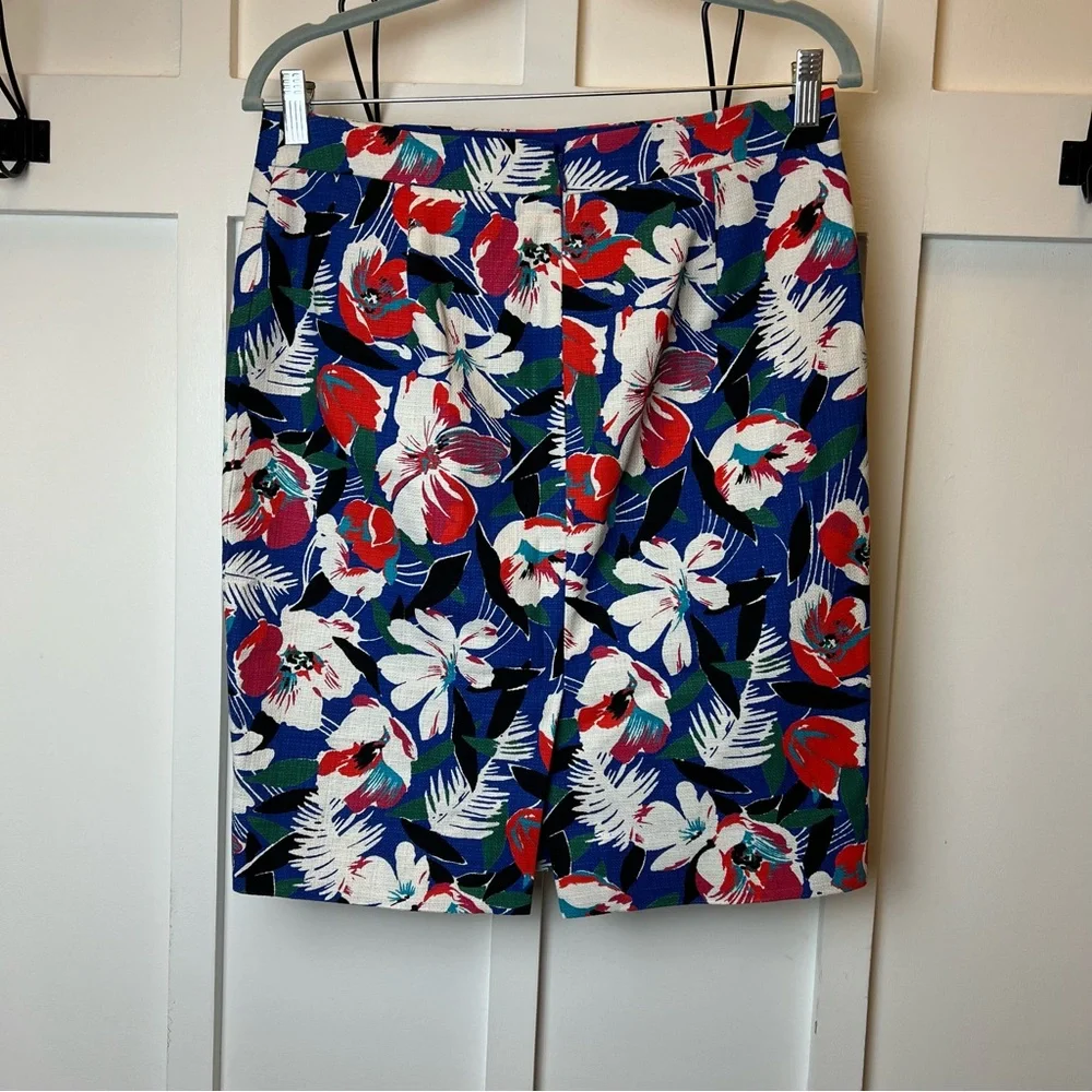J. Crew Tropical Floral Cotton Pencil Skirt Sz 4 Colorful Midi Hawaiian Dopamine